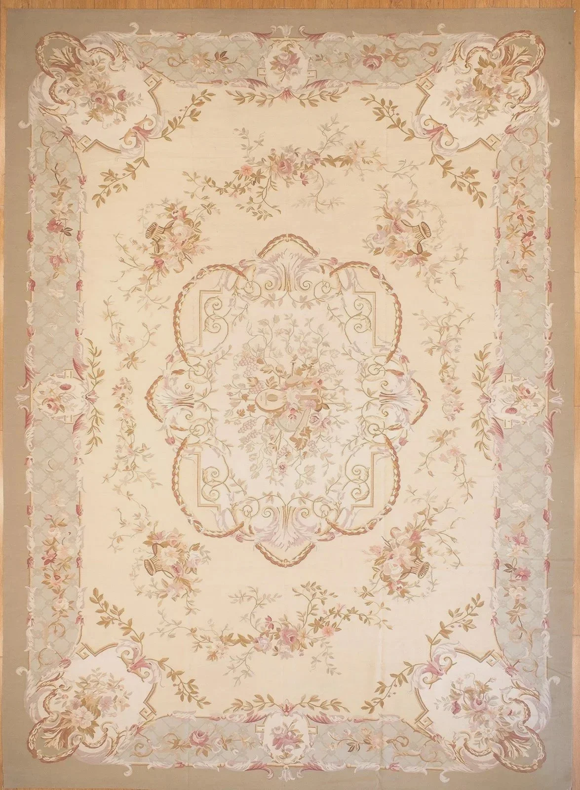 11.4-x-15.8 Pastel floral Woolen Aubusson Rug