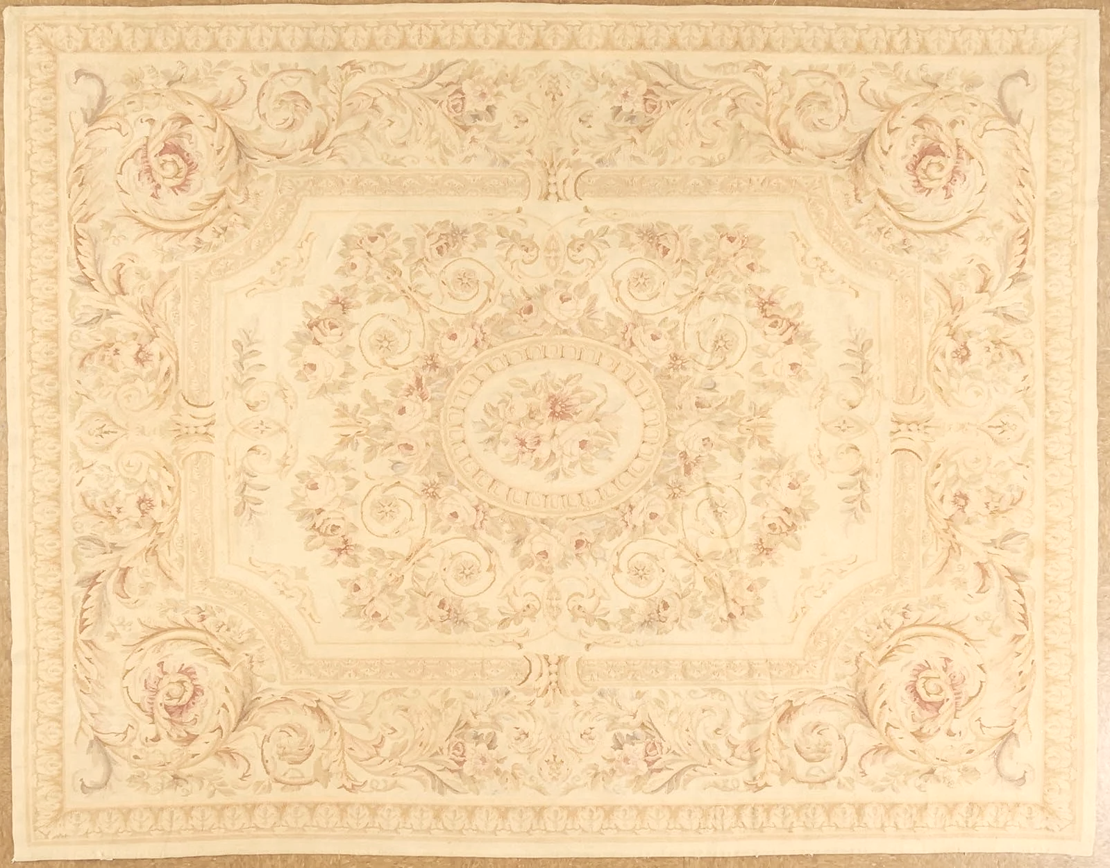 Soft Pastel Handwoven Woolen Aubusson In Size 7.7 x 9.10