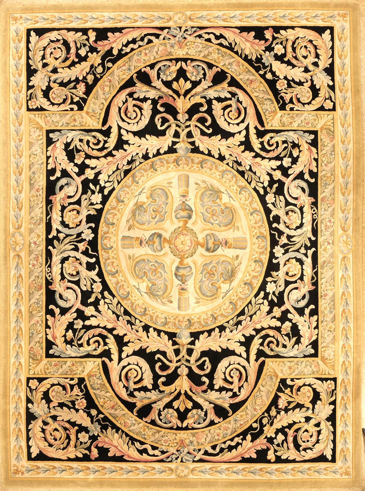 8.11+x+12+Woolen hand-knotted Savonnerie carpet in Black background