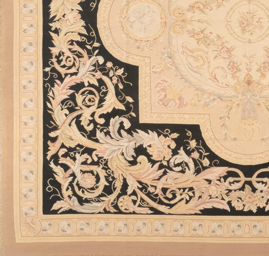 Black Louis XIV Style Handwoven Square Aubusson