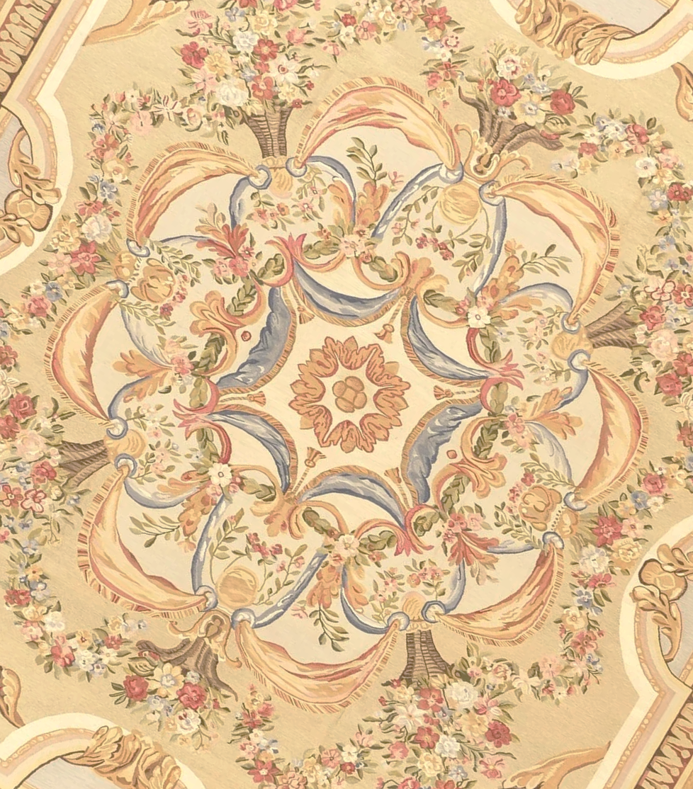 new woolen handwoven beige floral aubusson carpet