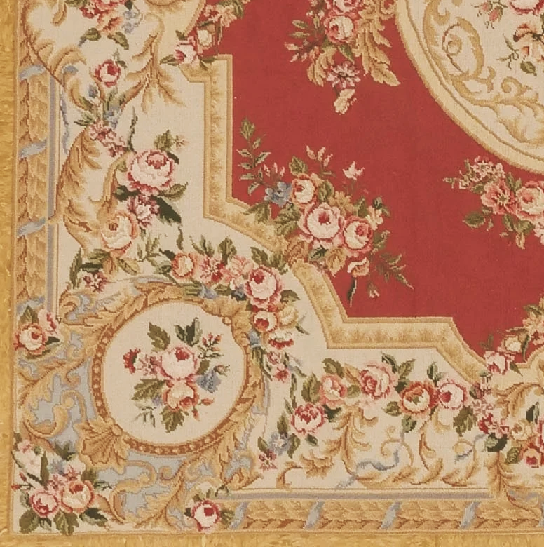 corner detail of square needlpoint with French Aubusson design