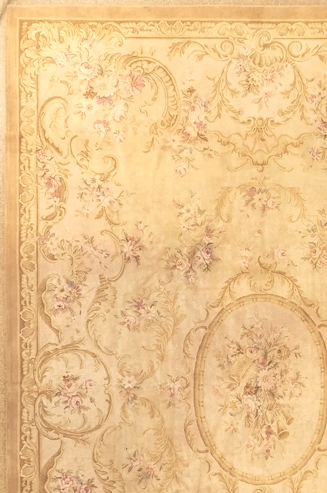 corner detail of fine woolen hand-knotted Savonnerie carpet