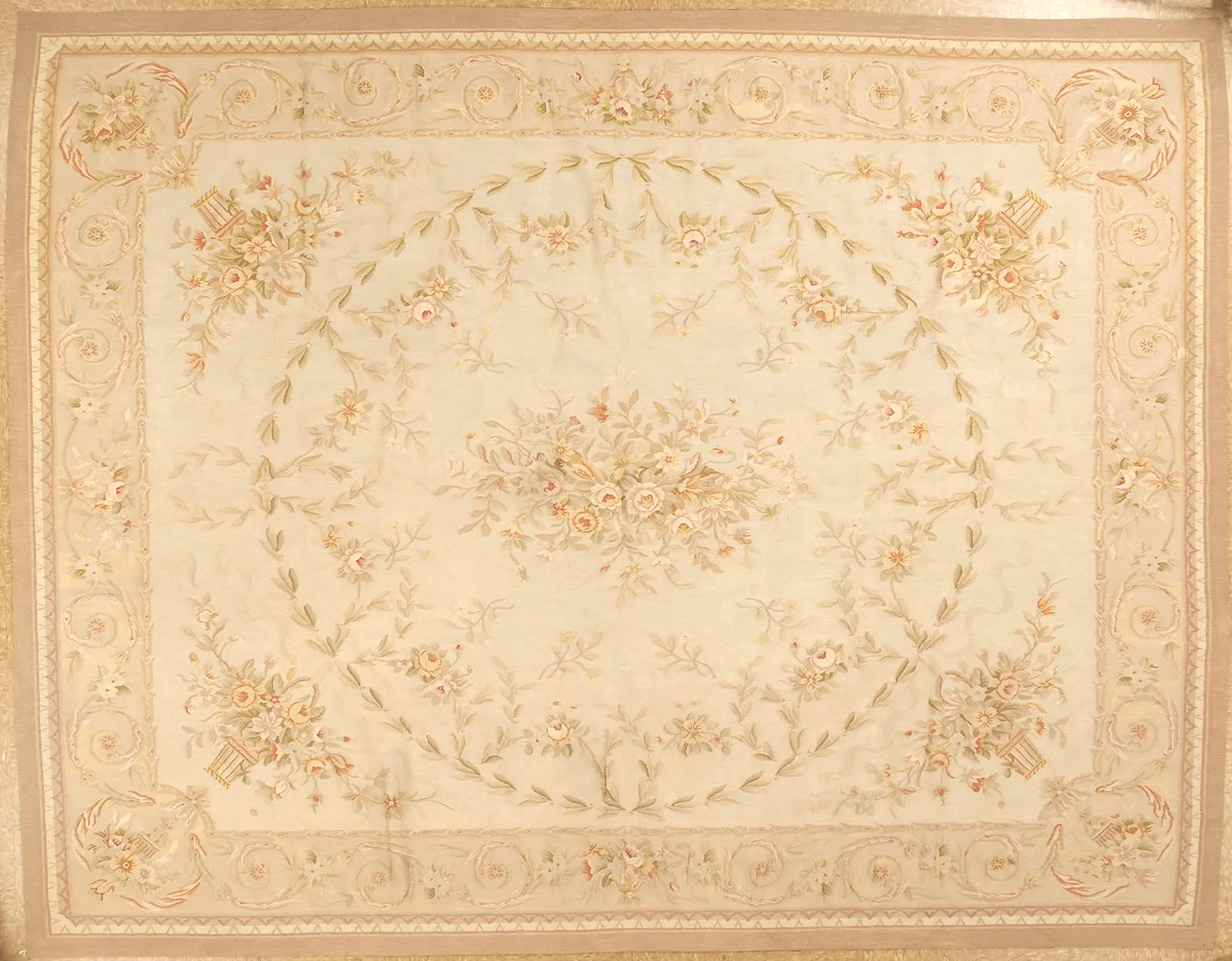 7.10 x 10.2 Horizontal view of pastel aubusson carpet