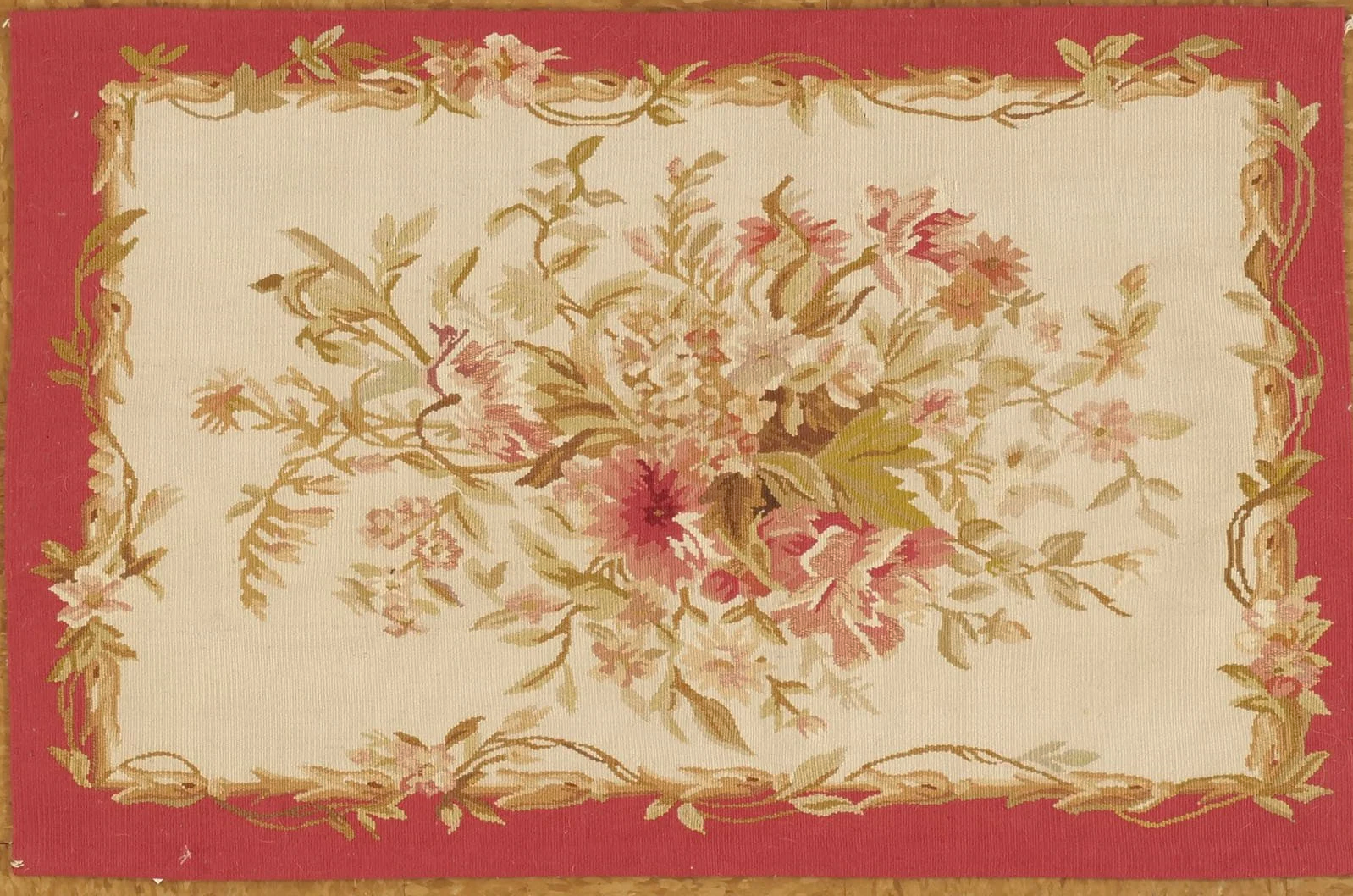 2 x 3 Ivory red aubusson carpet