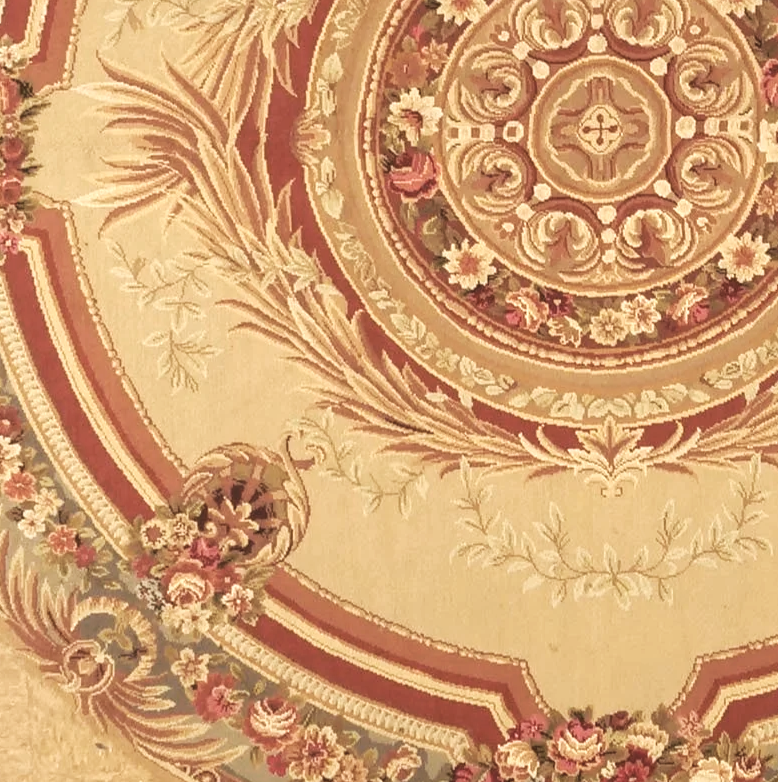 detail image of round 7.2 x 7.2 new needlepoint carpet