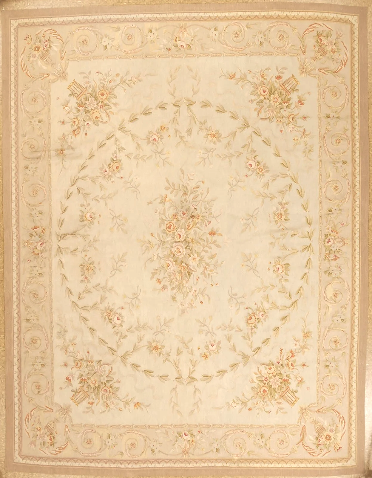 7.10+x+10.2+Aubusson rug in soft pasted shades.