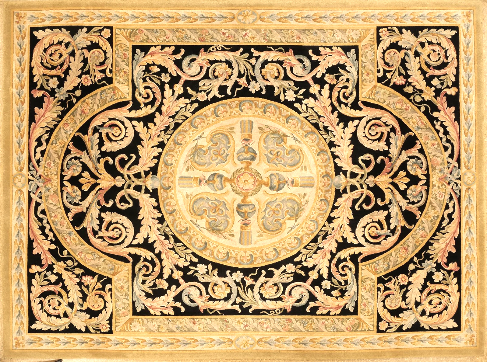 Horizontal image of Louis XIV Styel Black Savonnerie Carpet in Size 8.11 x 12