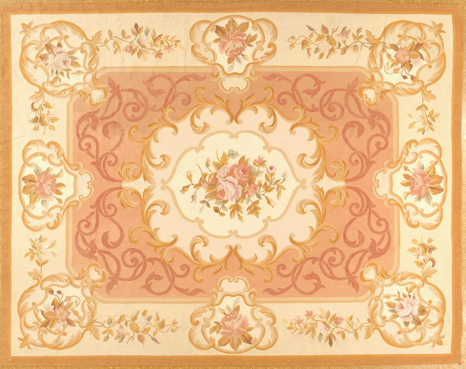 pastel peach new aubusson carpet size 7.11 x 10.3