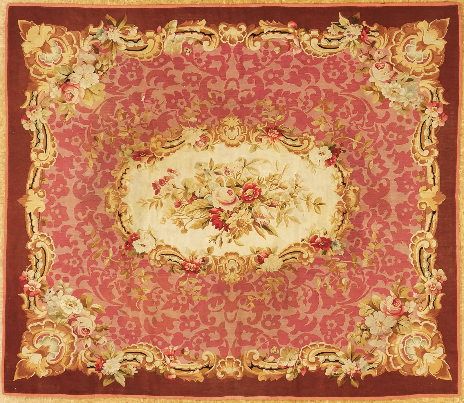 Original antique Aubusson carpet from France Size 5 x 6.10