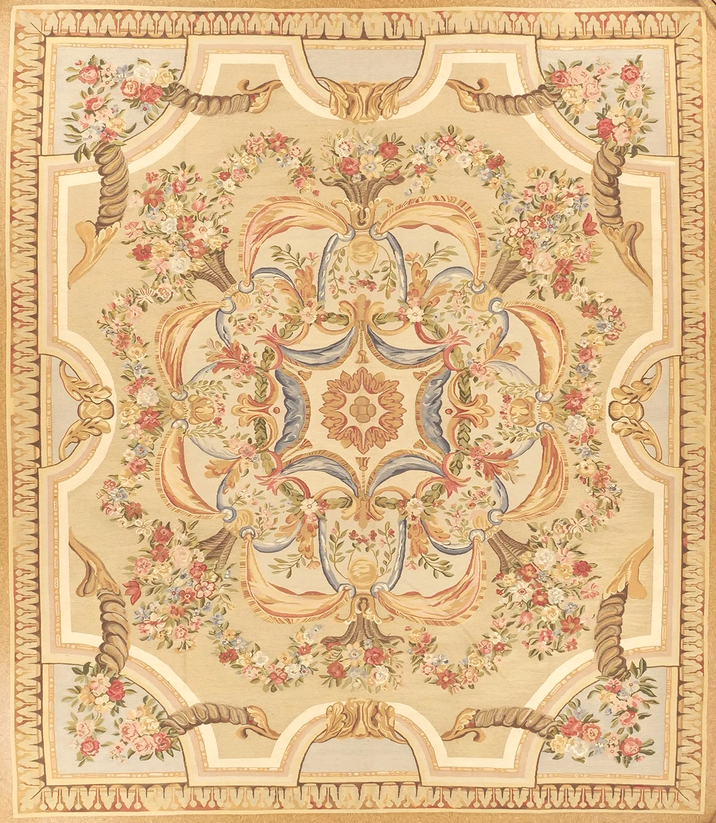 European handwoven Aubusson carpet louis XV style size 13.8x 15.8