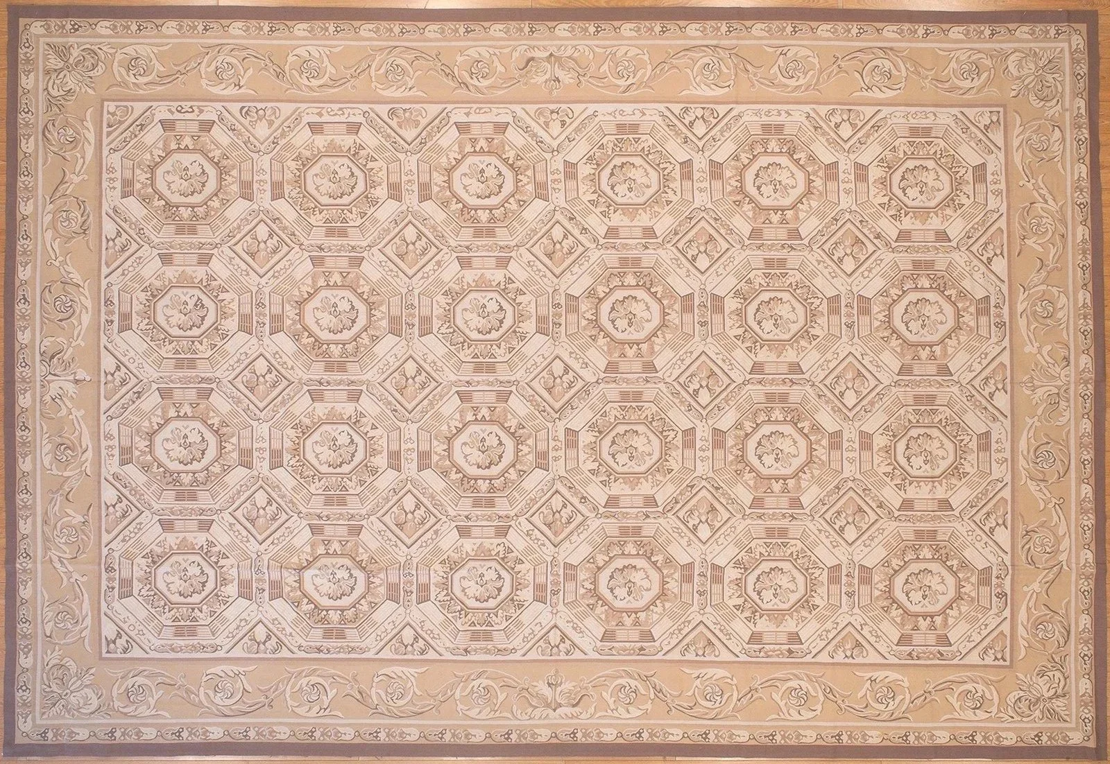 Hand woven New Aubusson rug In Cream colors and gemetric pattern 10.10-x-15.11-Aubusson-169-.jpg