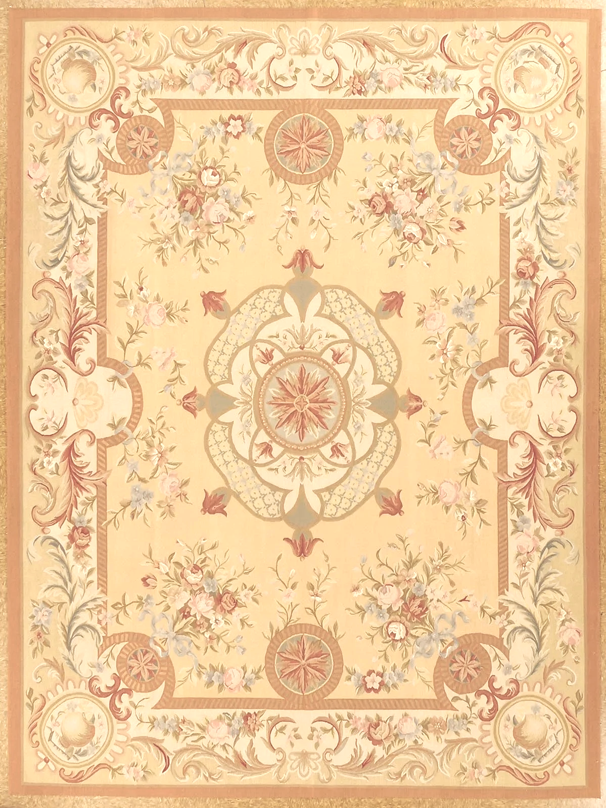 9.1 x 12.2 Charles X Gold Colored Aubusson Rug 1252