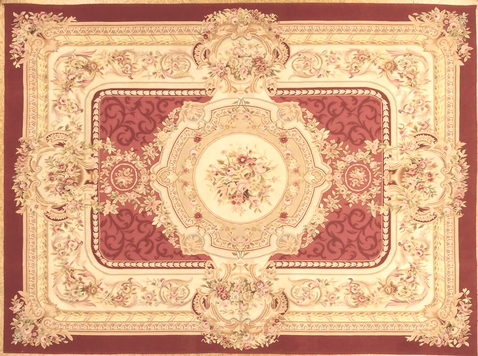 red with medallion, louis philippe style hand woven aubusson carpet size 8.10 x 12.1