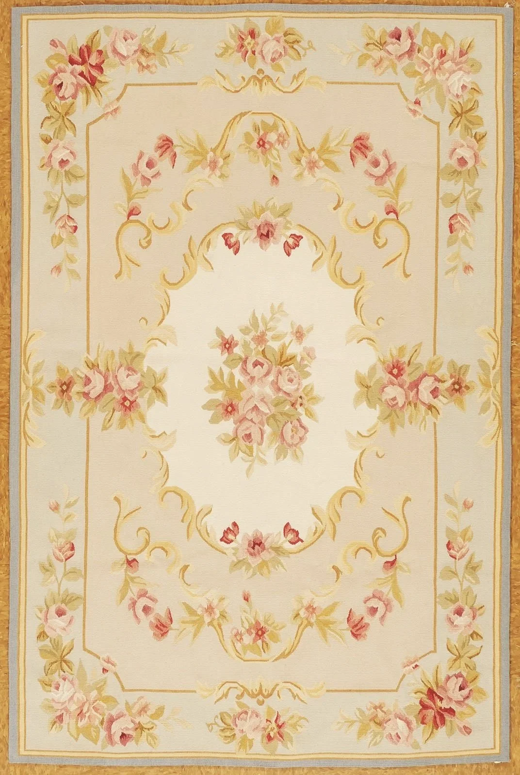 Ivory handwoven aubusson with blue border