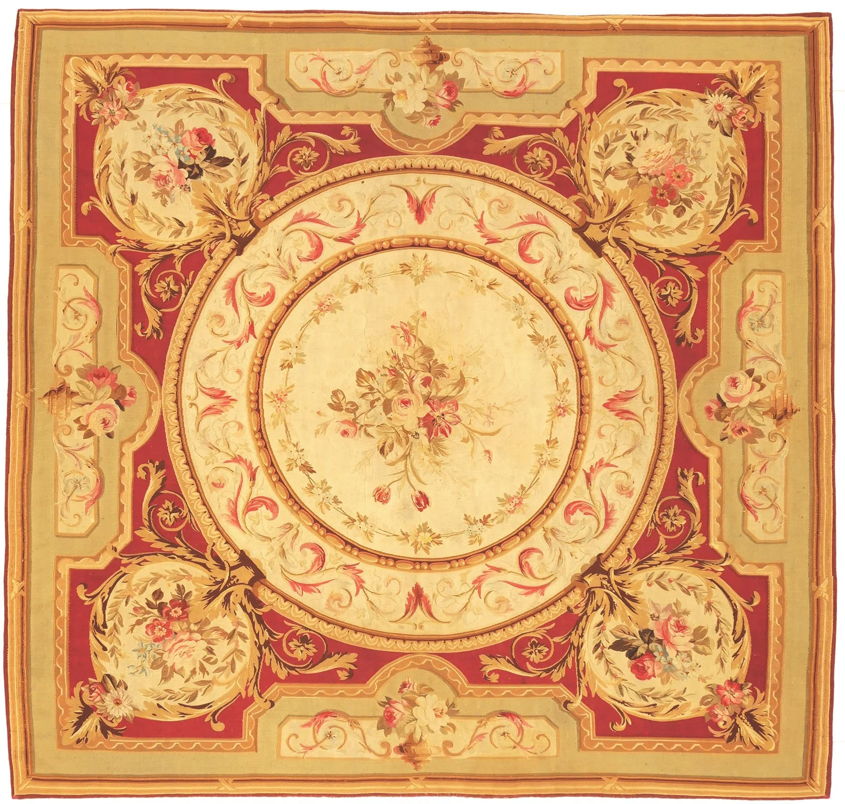 6.9 x 7.1 French Antique Aubusson 9960 .JPG