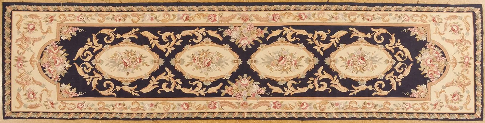 handwoven navy aubusson runner made of wool