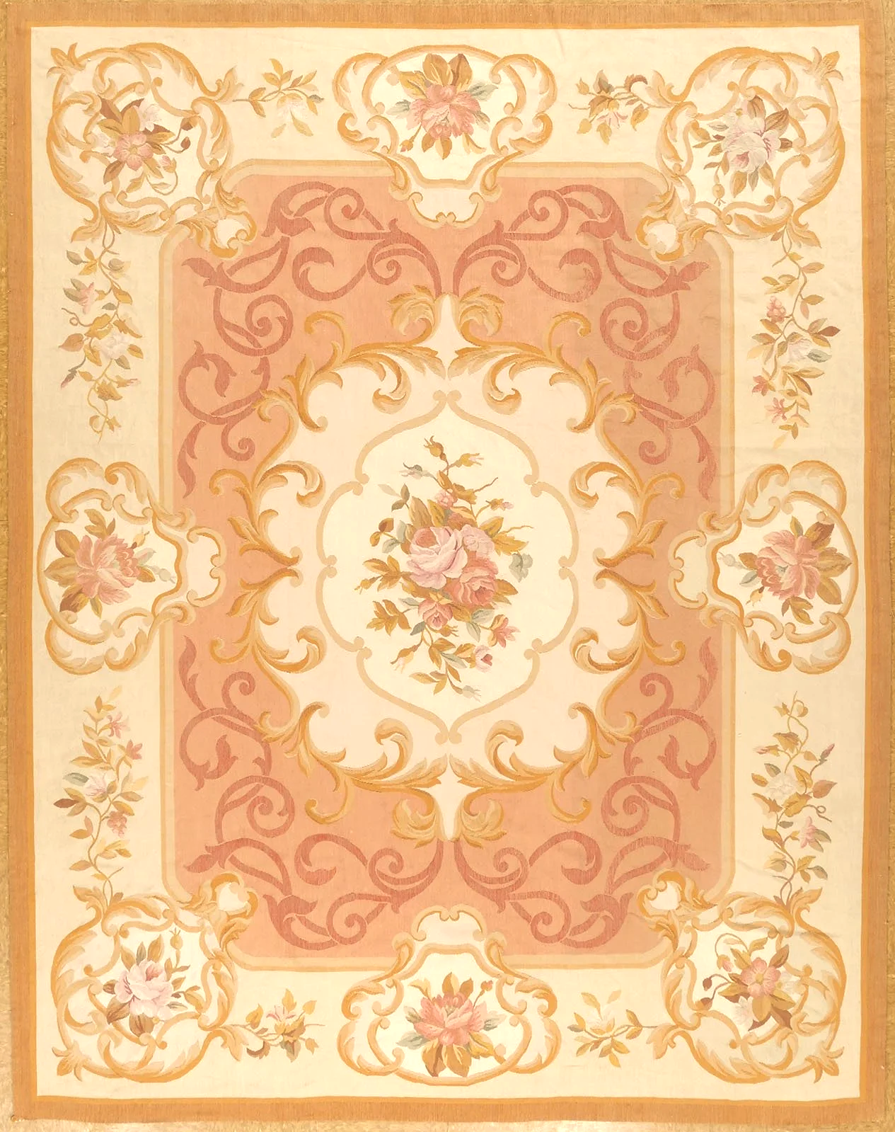 7.11 x 10.3 Aubusson Carpet Pastel Peach Color Style W-180