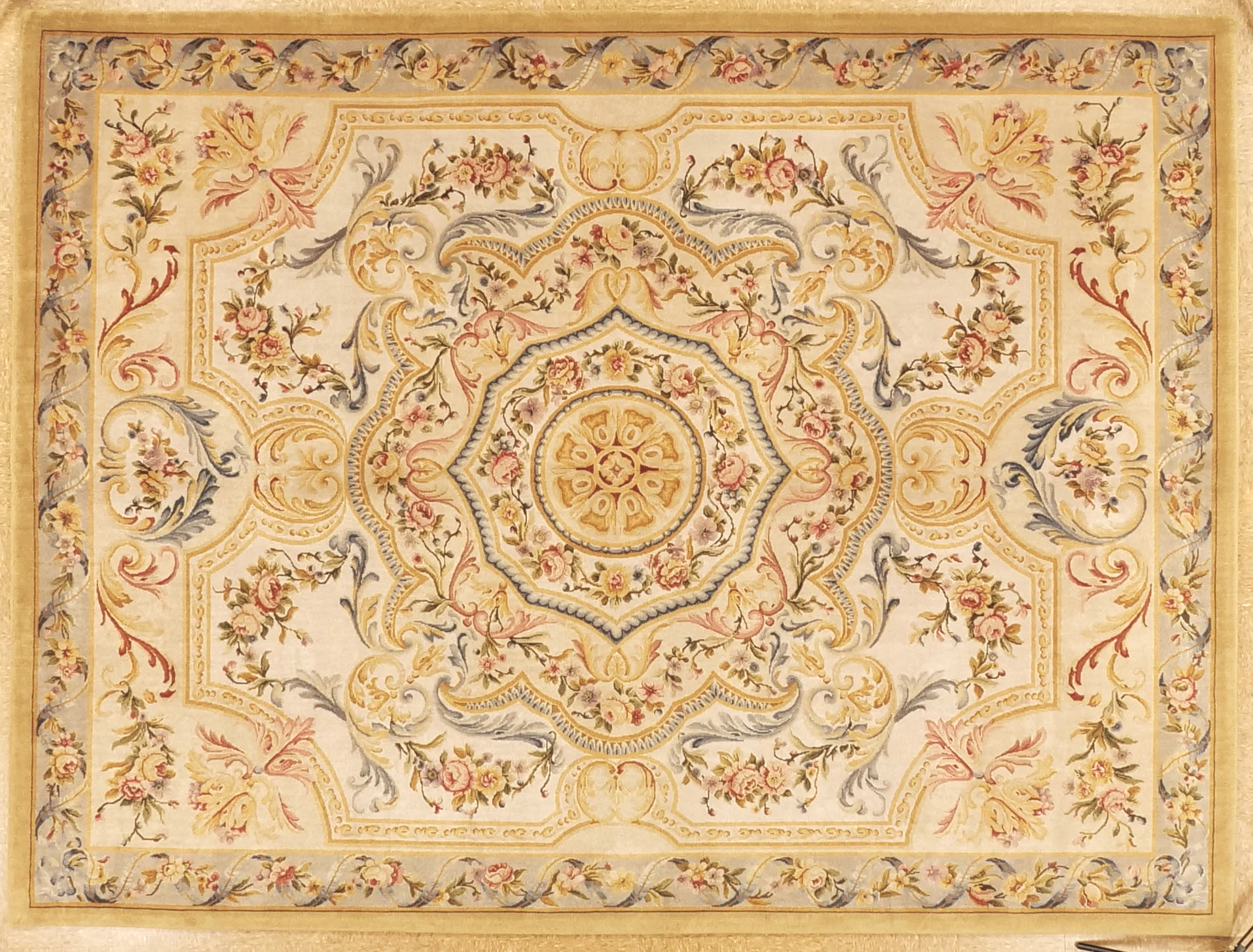 Hand knotted woolen Savonnerie carpet Size 8.9 x 11.8