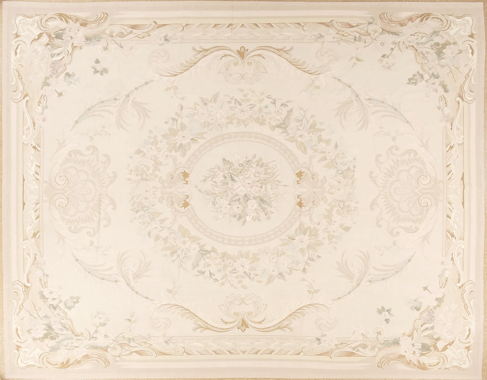 pastel handwoven aubusson carpet 11.11 x 15.5