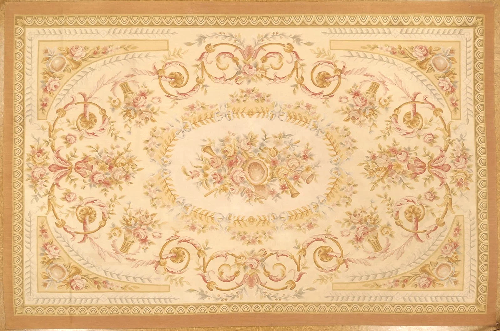 Classic French Aubusson carpet in pastel colors size 6 x 9.1