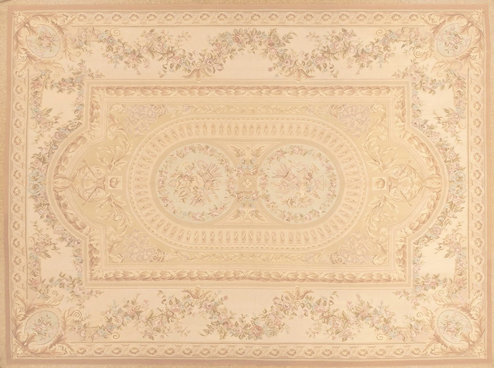 louis xvi style hand woven woolen aubusson carpet in size 12 x 16.3