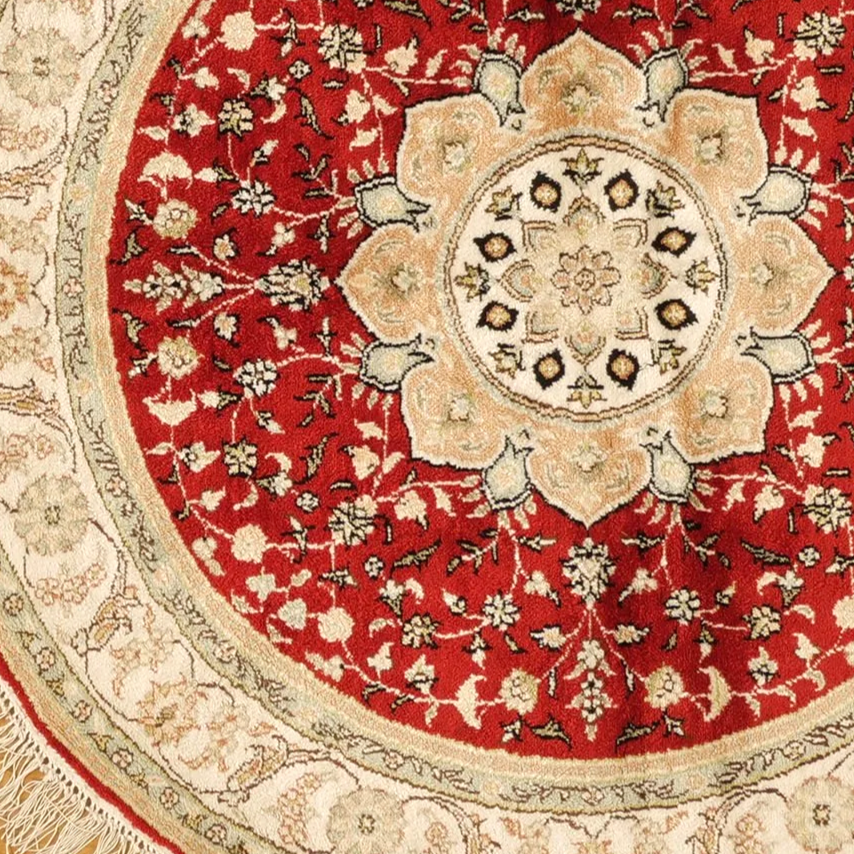 hand knotted red round 4 x 4 silk carpet from China