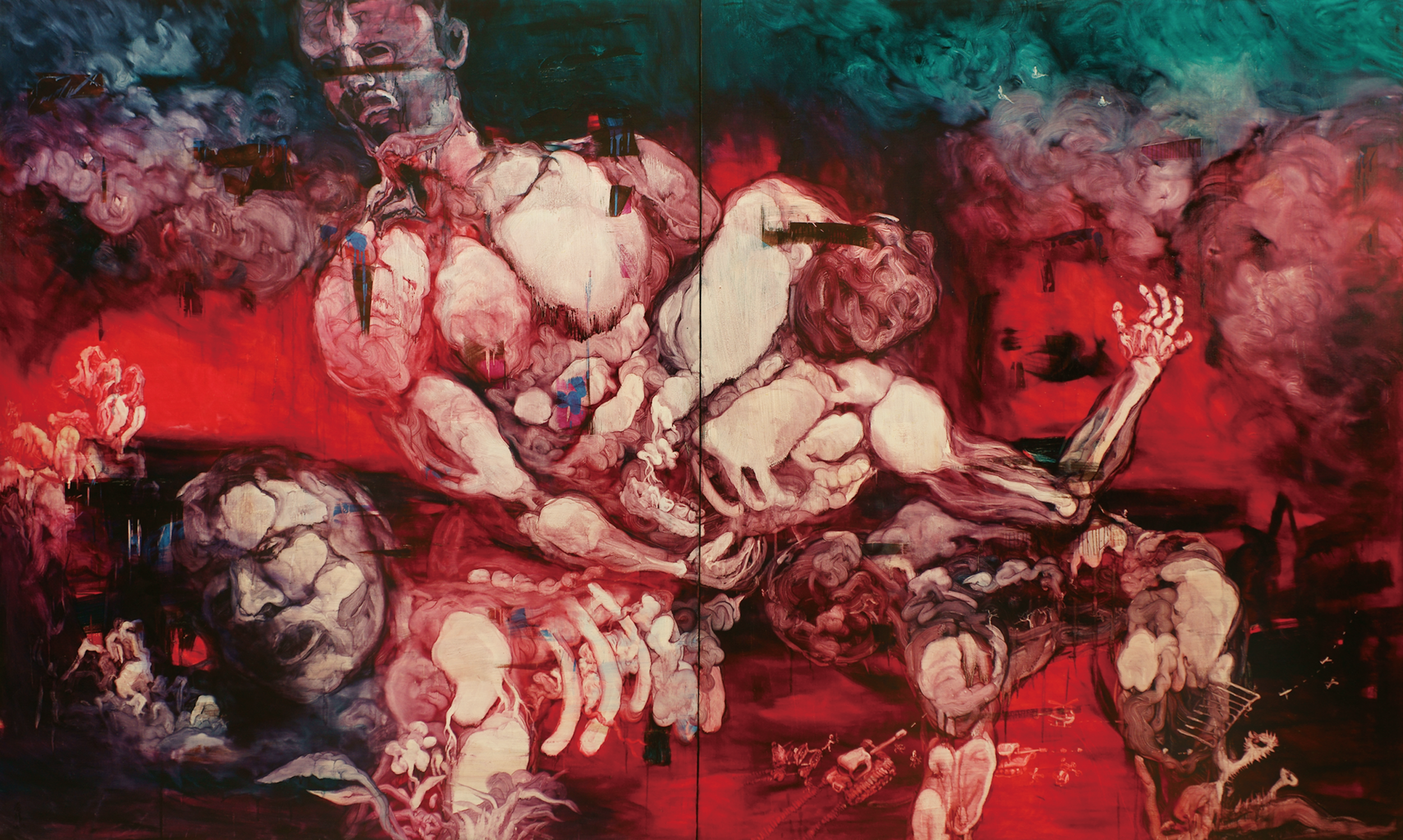 Chang-Ling, The Re-creation of the Meat Word from The Pork Belly Series: Flesh Religion , 2010, oil on canvas, 240 x 400 cm. © Courtesy of InSian Gallery