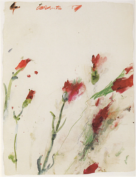 Untitled No. 4 , from the series Carnations (1989), oil, crayon, and watercolor on paper, 27 x 17 inches.