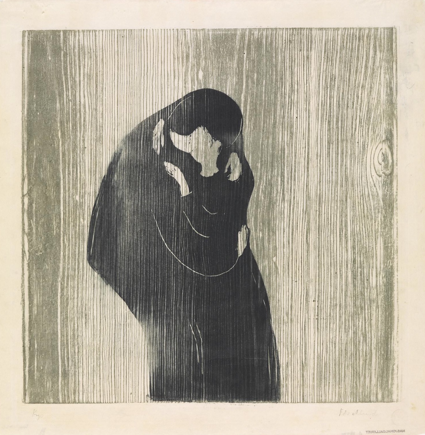 Edvard Munch, The Kiss IV , 1902, two-colour woodcut, 47.1 x 47.6 cm, National Museum of Art, Architecture and Design, Oslo.