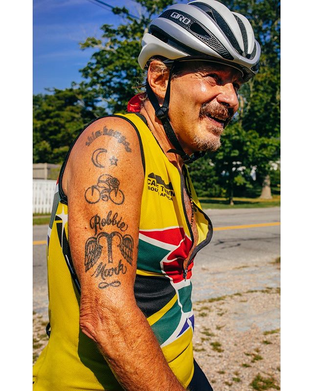 My uncle Stephen complete in his kit with all the post ride exhaustion feels.  Steve is the subject of the multigenerational story told by @robert_cocuzzo in his book #RoadtoSanDonato which follows father and son on a 425mile Italian bike journey to 