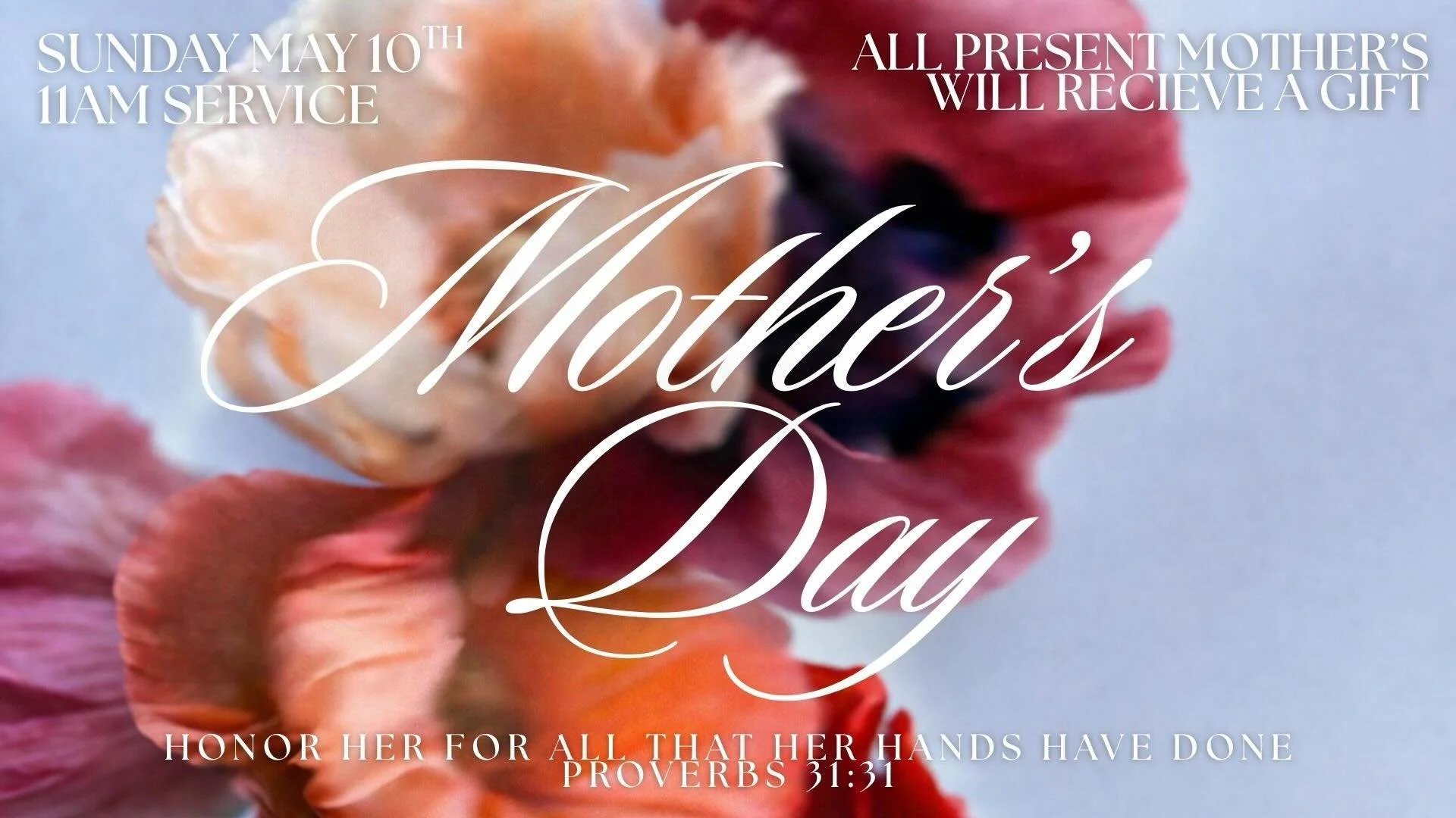 Tomorrow is our Mother&rsquo;s Day Service! 💐

Join us for two powerful services at 9 AM &amp; 11 AM as we celebrate all the amazing moms. At our 11 AM service, we&rsquo;ll be giving out free gifts for all the mothers. ❤️

Bring your family and come