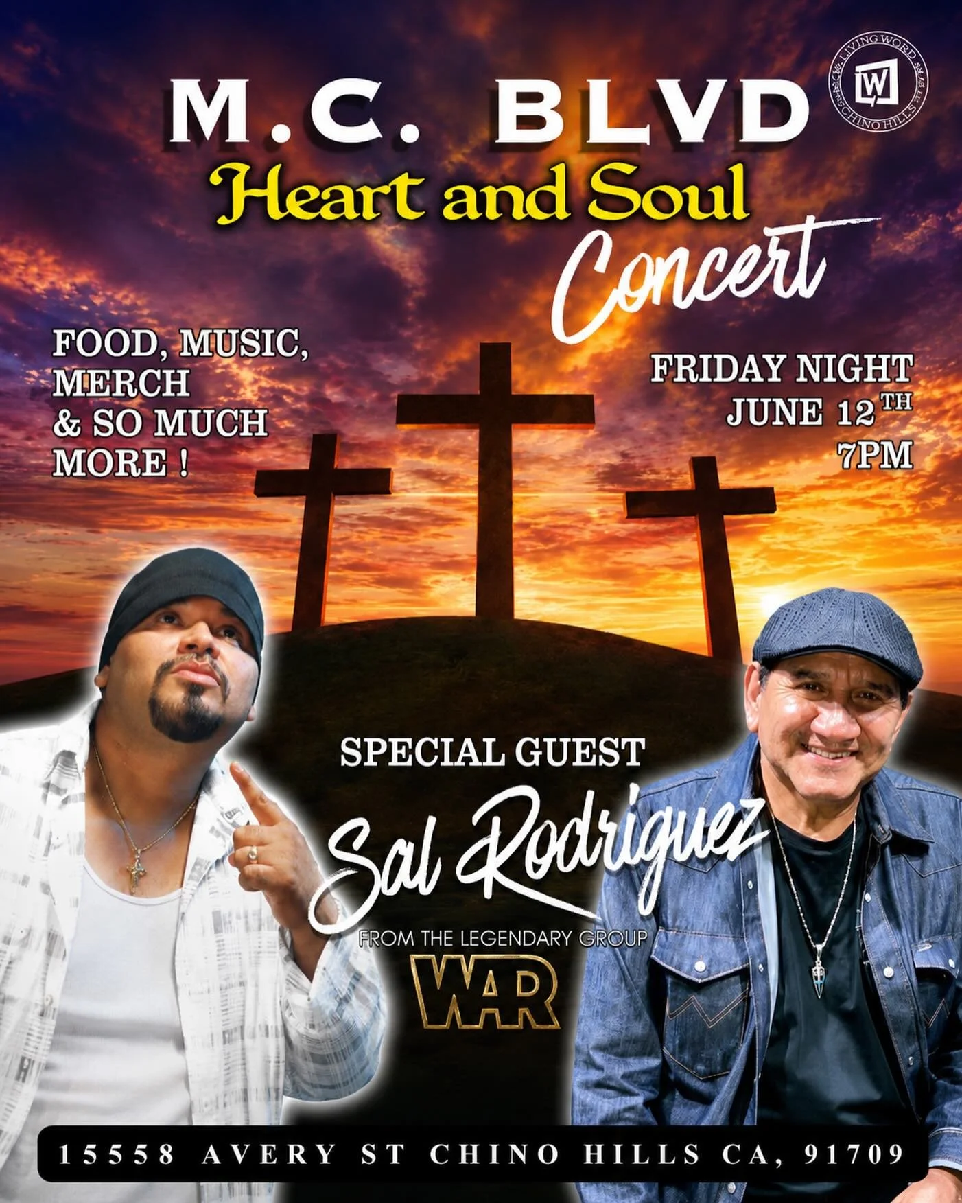 🎶🔥 TOMORROW IS THE DAY! 🔥🎶

Join us for an unforgettable night of live music, fellowship, food, and fun!

🎤 Featuring MC Boulevard
🥁 Special Guest: Sal Rodriguez from the legendary band War

📅 Friday, June 12
🕖 7:00 PM
📍 15558 Avery St. Chin