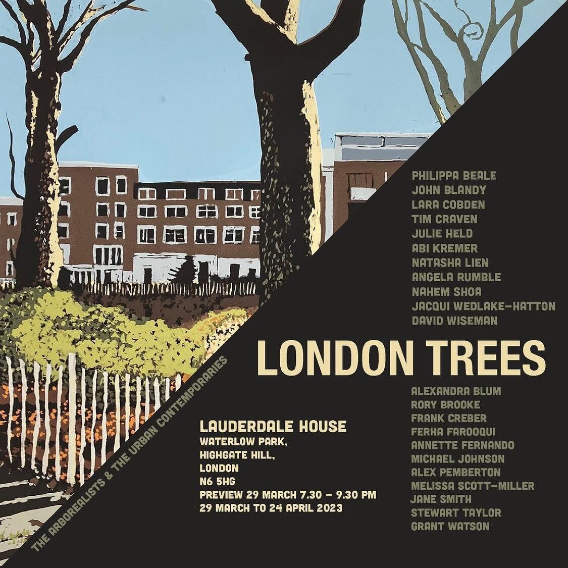 Repost from @rory_brooke_prints
&bull;
My screenprint &lsquo;Fence &amp; Trees&rsquo; will be in the @urbancontemporariesgroup exhibition &lsquo;London Trees&rsquo; at Lauderdale House, Waterlow Park, Highgate Hill, London, N6 5HG, 29th March to 24th