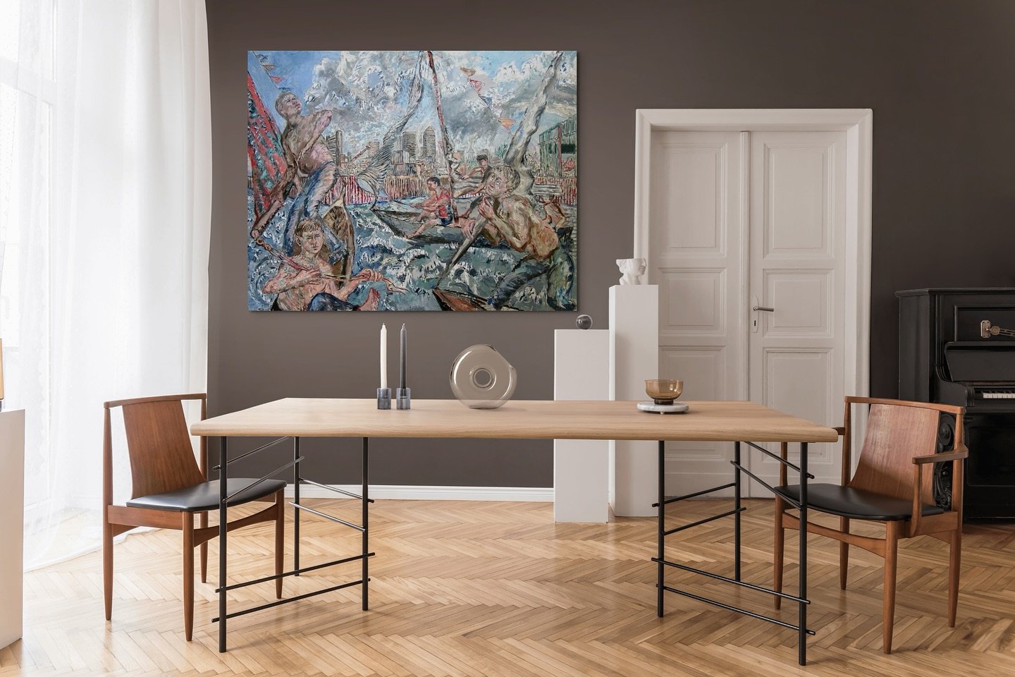 PAINTING SOLD.  @artfinder_com Imaginary Regatta.
The painting is based on a drawing made of the recycling depot at Gillender Street, looking across the Bow Creek near Cody Dock. At the time of making the drawing and the painting, the whole area betw