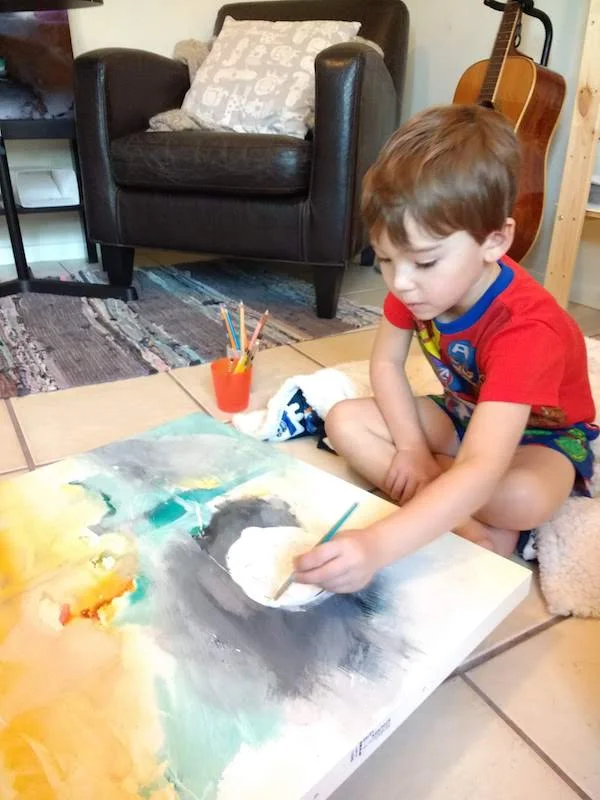 Saturday morning PJ paintings in the studio.