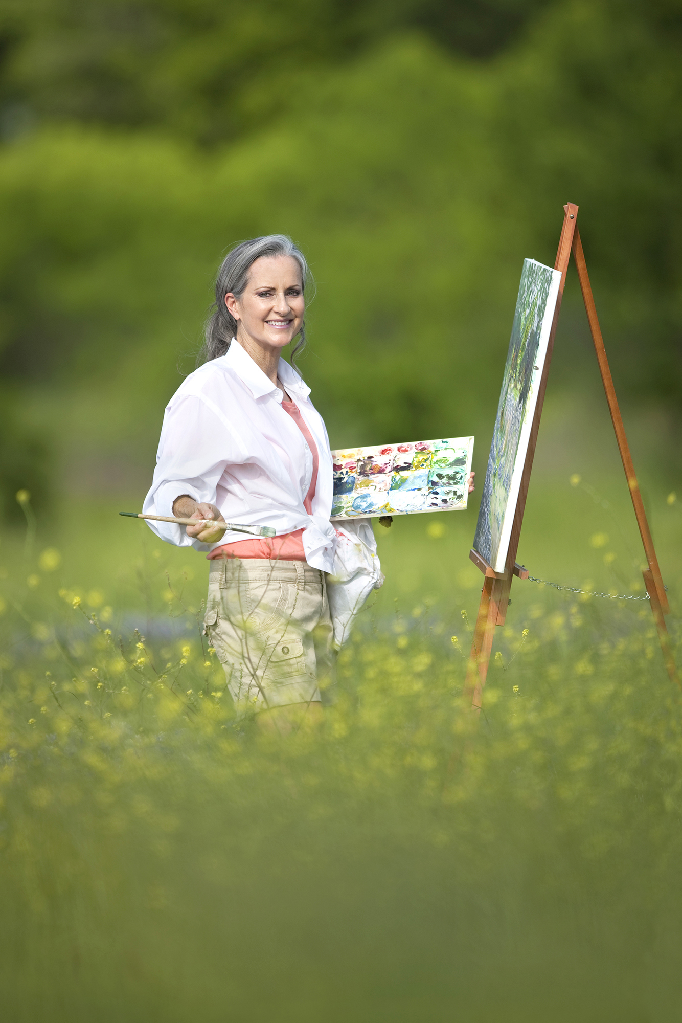 Environmental Portrait of a Woman in Wildflower Garden Painting