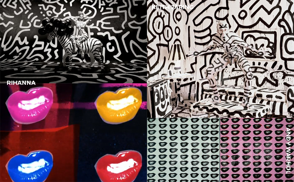 rihanna/ youtube + andy warhol/ art.com + keith haring photographed by annie lebowitz/vanity fair