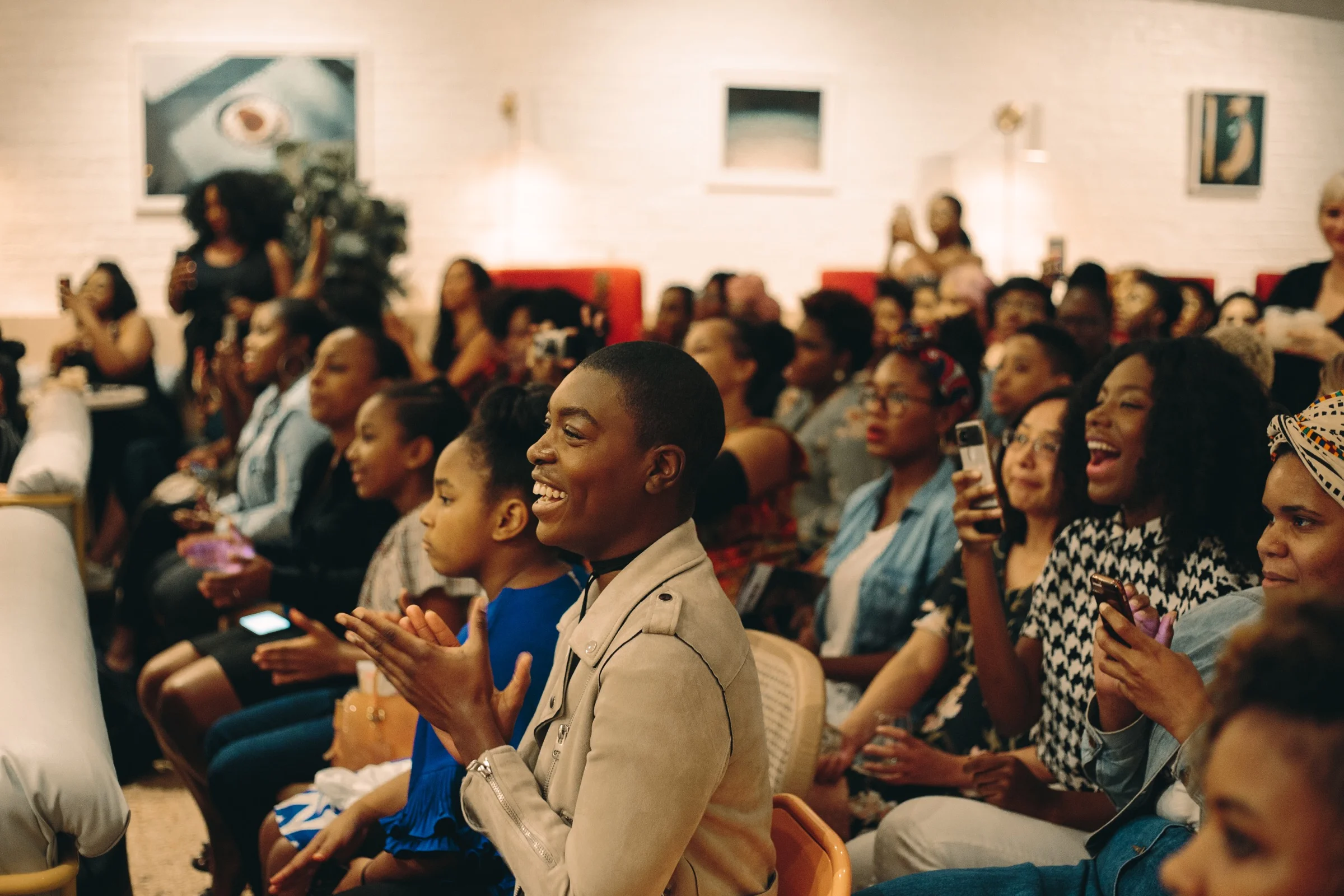 The audience at CRWN Presents: Nappily Ever After advanced screening at The Wing SoHo, September 17th. Photography: Goblin .