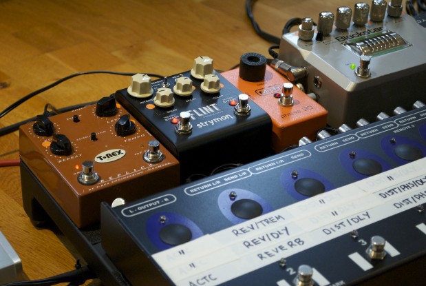 Joff Winks guitar rig - Trex Replica, Strymon Flint, MXR Phase 90, photograph by Joff Winks ©2016