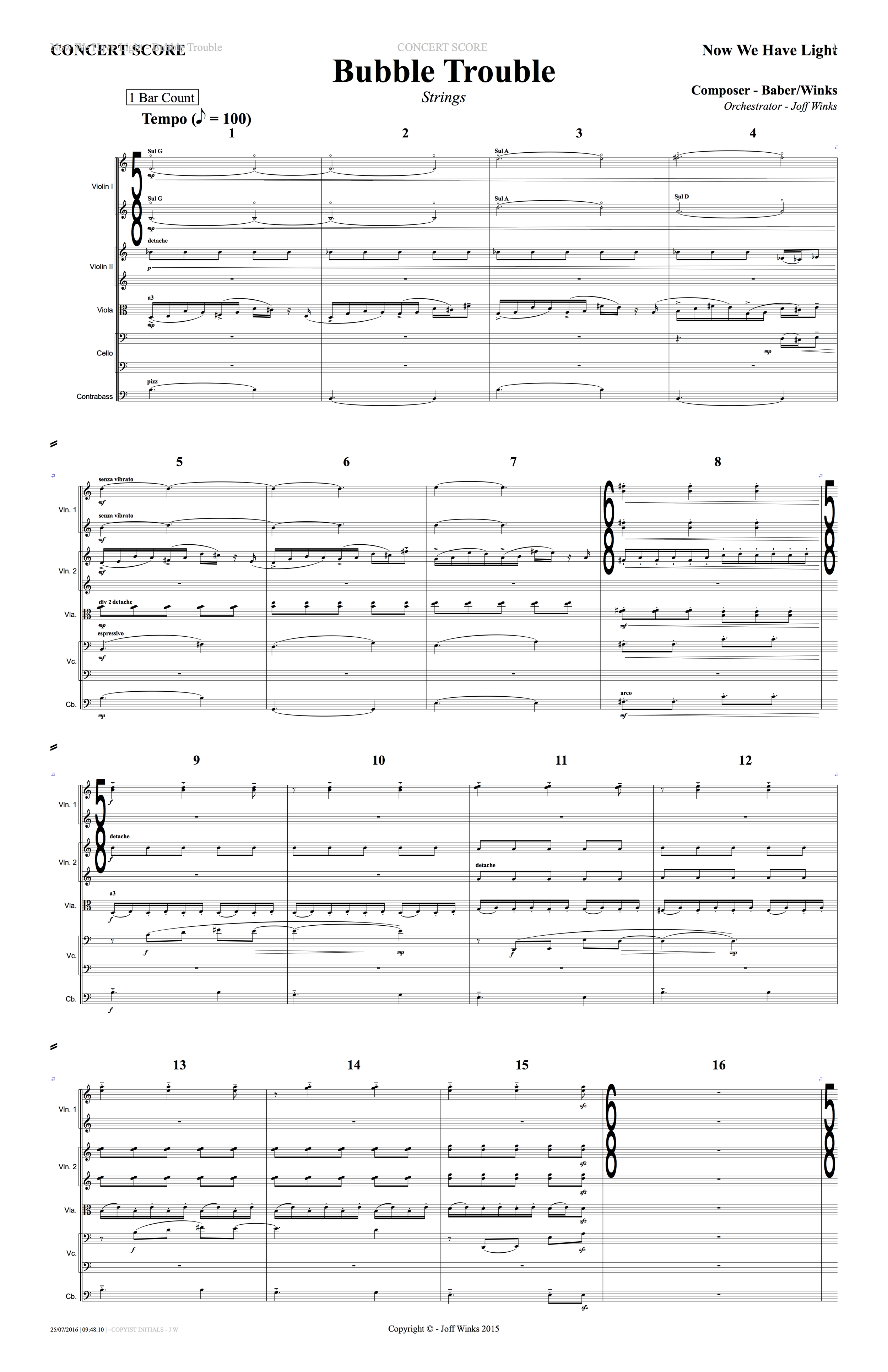 Sanguine Hum - 'Bubble Trouble' - string arrangement page 1