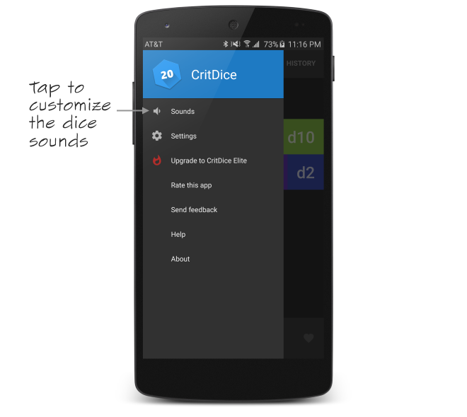 Customize dice sounds — CritDice Best Dice Roller App for Android