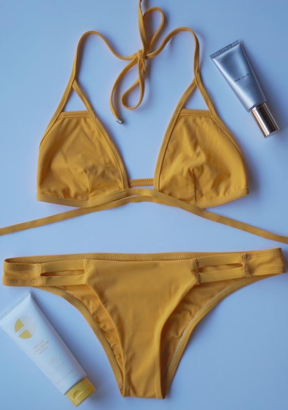 Vitamin A Bikini, Beautycounter Protect Sunscreen, Beautycounter Dew Skin Tinted Moisturizer