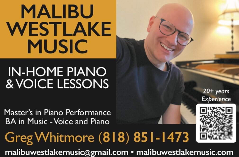 Thank you @malibutimes for the great redesign of my ad! DM for more information on in-home and online piano and voice lessons and visit www.malibuwestlakemusic.com! #malibu #westlakevillage #pacificpalisades #brentwood #woodlandhills #calabasas #lasv