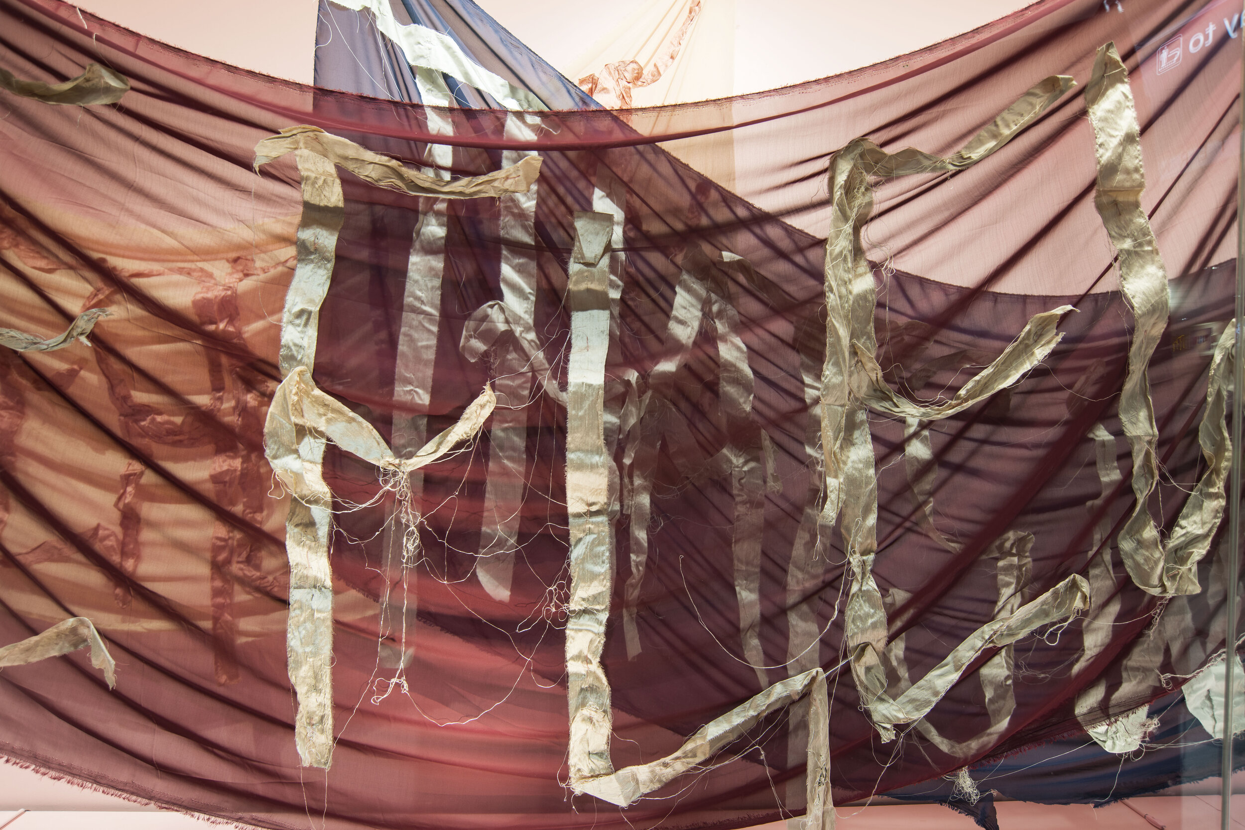  WE WERE ONE,THAT’S WHEN, + WE FLEW / Silk Graffiti at Philadelphia International Airport, dupioni silk + chiffon 2019 