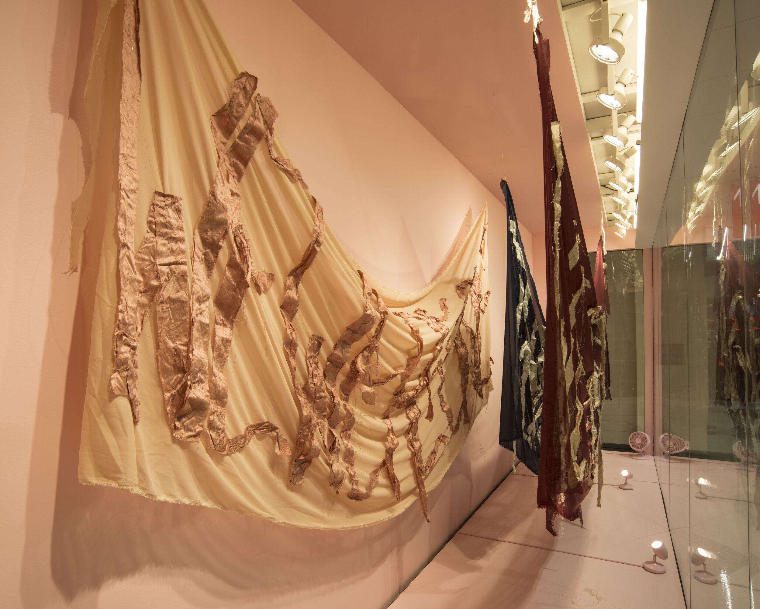 WE WERE ONE,THAT’S WHEN, + WE FLEW / Silk Graffiti at Philadelphia International Airport, dupioni silk + chiffon 2019 