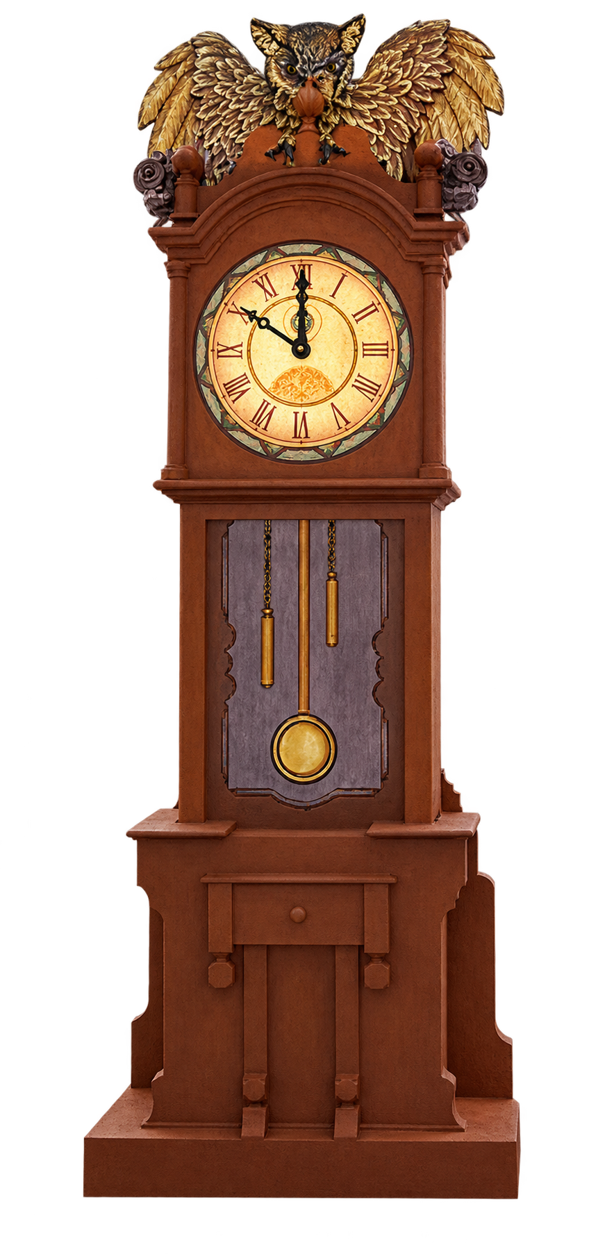 Ornate Owl-Topped Victorian Clock.png