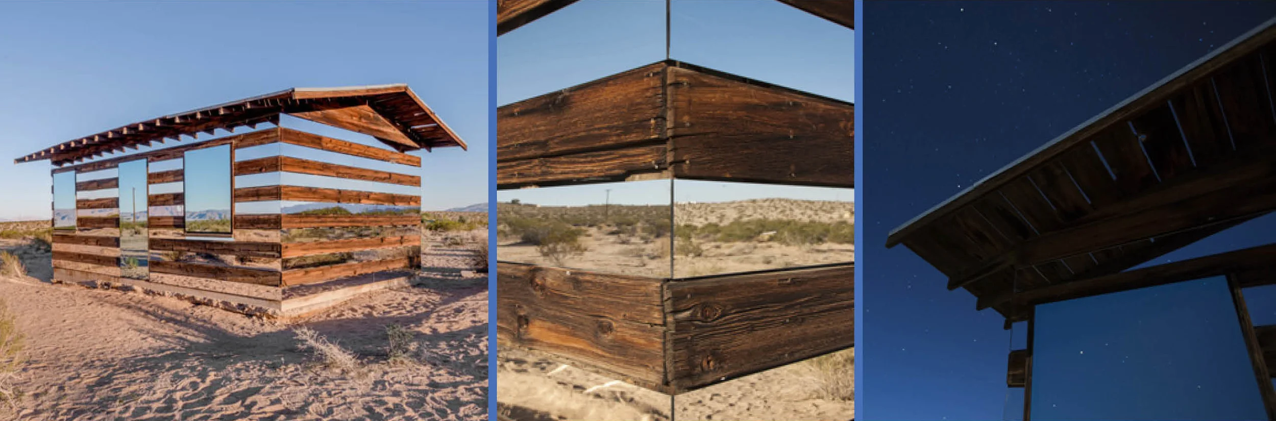 In the desert, which often times has monotonous stretches of repetitive features, camouflage can be powerful tool to blend in without disturbing the landscape. The Lucid Stead installation took and old cabin, which was a noticeable object in the empty landscape, and transformed into a much lighter structure though use of mirrors that reflect the surrounding desert make the cabin appear with a mirage-like quality.