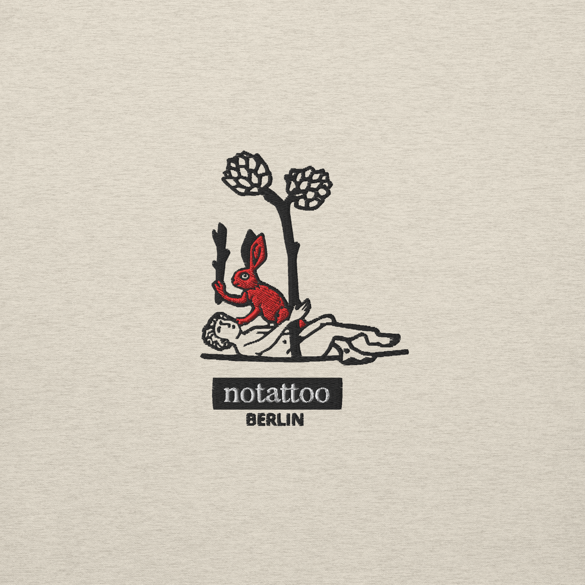 Front product view of Basic Grey Medieval Killer Rabbit Hoodie by noSHBerlin, designed as a limited edition tattoo-inspired everyday hoodie.