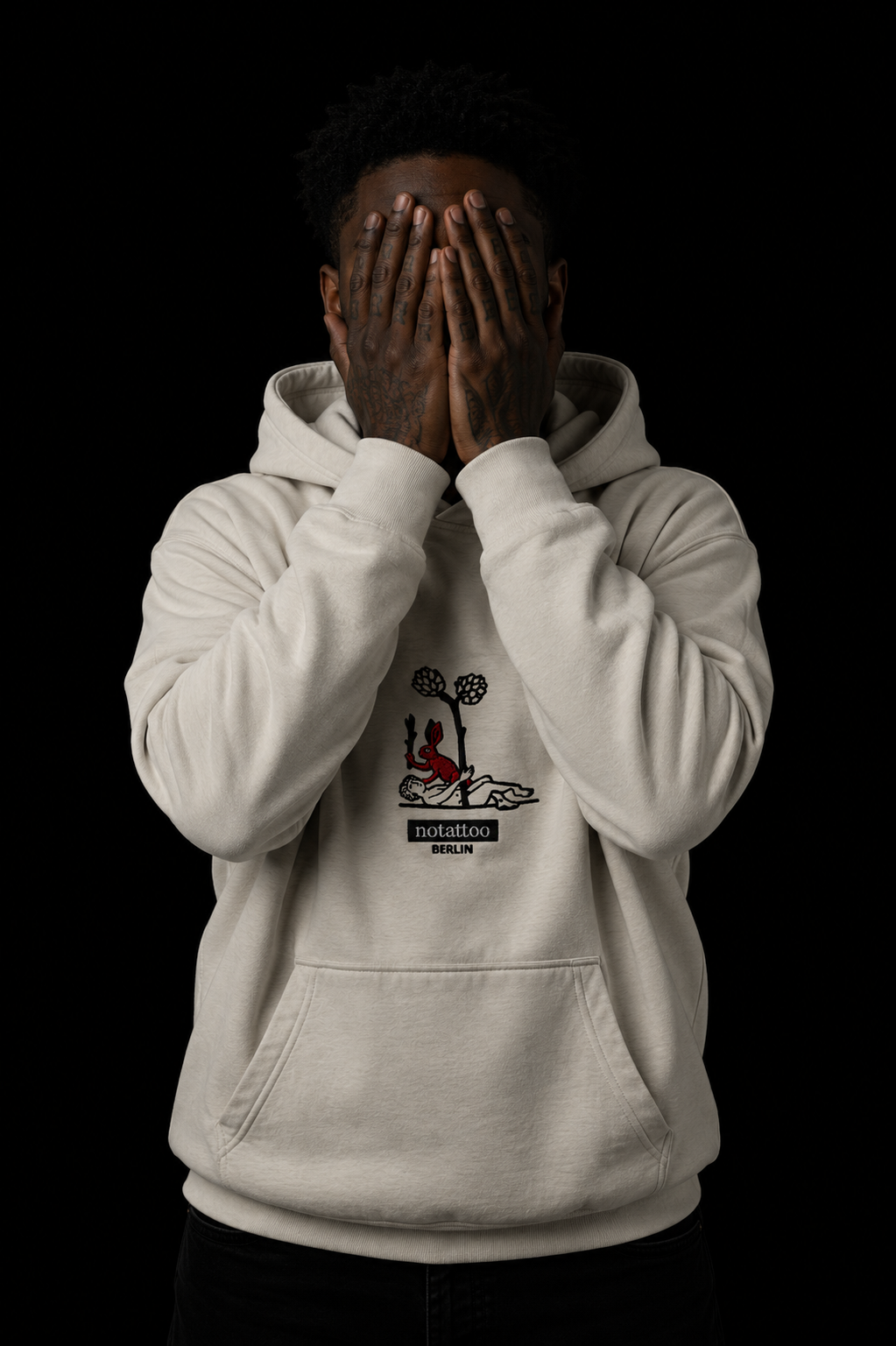 Medieval Killer Rabbit Hoodie in Basic Grey by noSHBerlin, a limited edition embroidered hoodie inspired by tattoo culture and medieval manuscript imagery.
